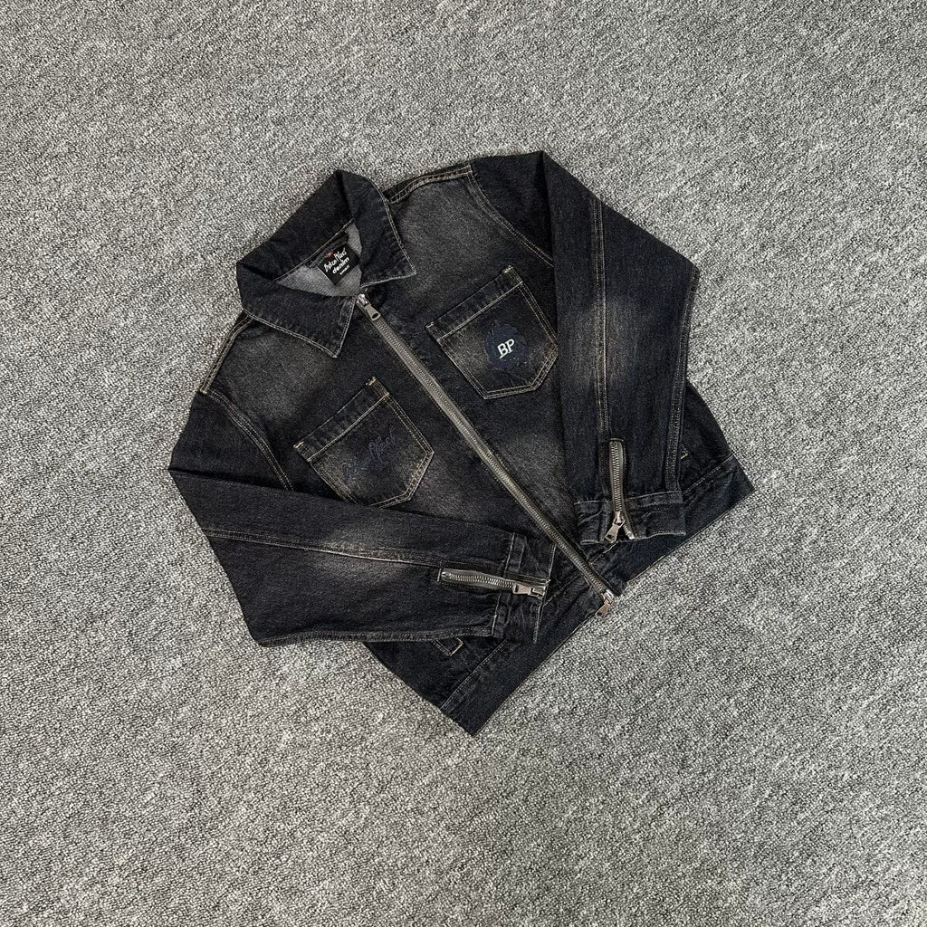Broken Planet Flame BP Logo Washed Zip Denim Jacket