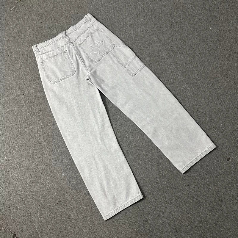Broken Planet Washed Double Knee Wide Leg Jeans - Light Grey