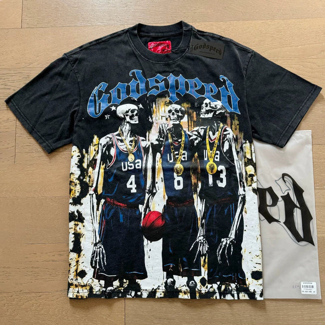 Godspeed Vintage Washed Skeleton Baseball Player T-Shirt Hover Image
