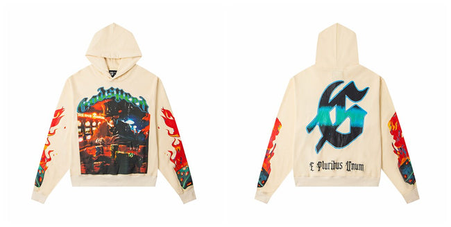 Vintage "Godspeed" High Roller Skeleton Oversized Beige Hoodie Hover Image