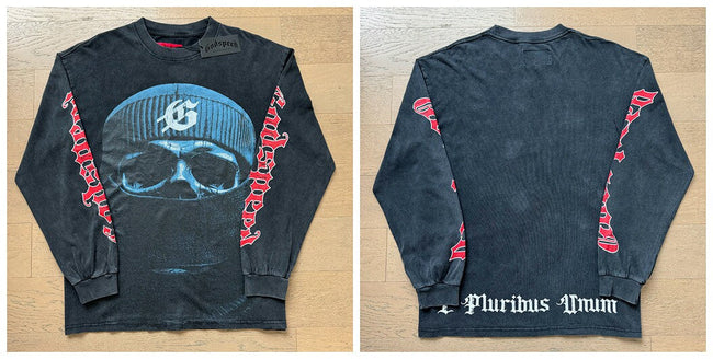 Godspeed "E Pluribus Unum" Skull Graphic Vintage-Wash Long Sleeve Tee Hover Image