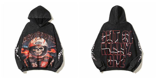 Vintage "Godspeed" Biker Skull Oversized Hoodie Hover Image