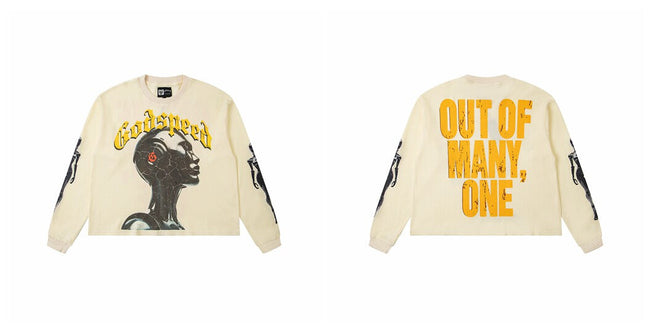 Godspeed "Out of Many, One" Cyborg Profile Graphic Beige Long Sleeve Tee Hover Image