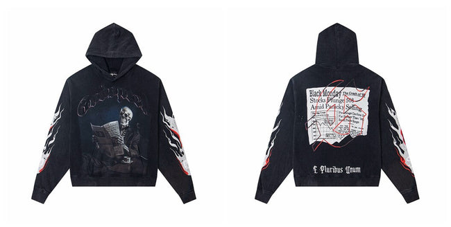 Vintage "Godspeed" Black Monday Newspaper Skull Oversized Hoodie Hover Image