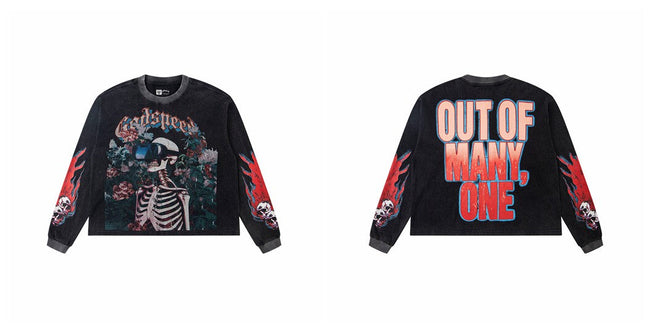 Godspeed "Out of Many, One" VR Headset Skeleton Floral Graphic Black Long Sleeve Tee Hover Image
