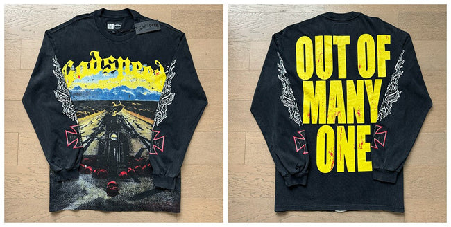 Godspeed "Out of Many, One" Motorcycle Skeleton Vintage-Wash Long Sleeve Tee Hover Image