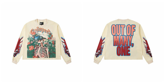 Godspeed "Out of Many, One" VR Headset Skeleton Floral Graphic Beige Long Sleeve Tee Hover Image