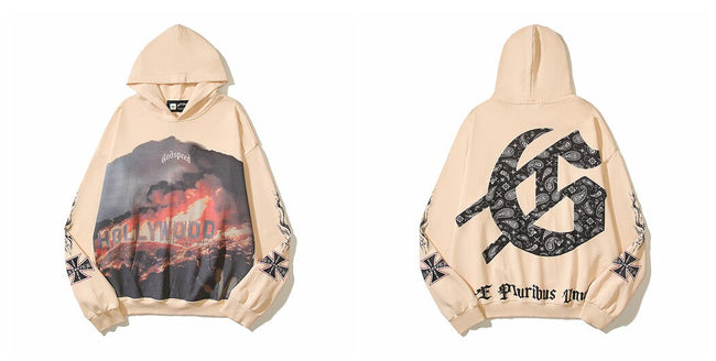 Vintage "Godspeed" Hollywood Graphic Oversized Beige Hoodie Hover Image