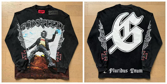 Godspeed "E Pluribus Unum" Rocker Graphic Vintage-Wash Long Sleeve Tee Hover Image