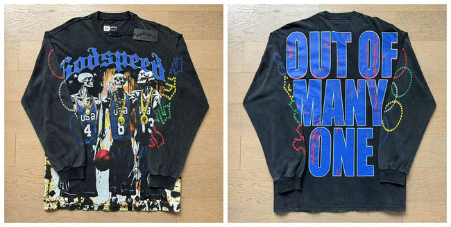 Godspeed "Out of Many, One" Basketball Skeletons Vintage-Wash Long Sleeve Tee Hover Image