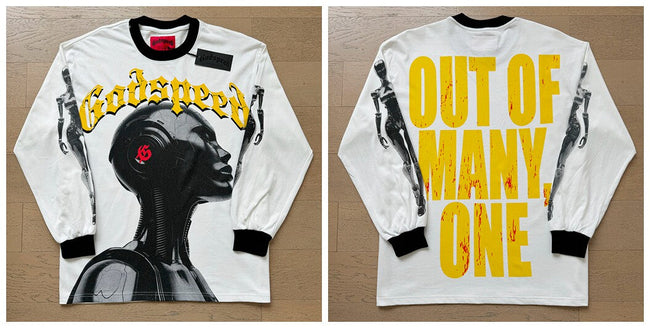 Godspeed "Out of Many, One" Robotic Graphic White Long Sleeve Tee Hover Image