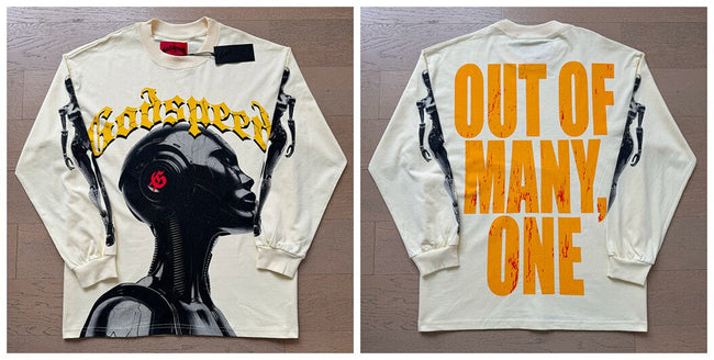 Godspeed "Out of Many, One" Robotic Graphic Beige Long Sleeve Tee Hover Image