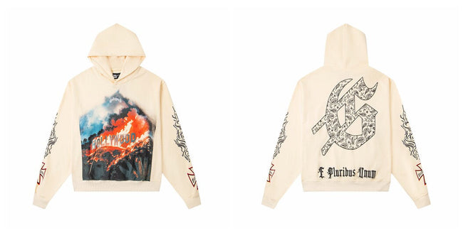 Vintage "Godspeed" Hollywood Burning Oversized Beige Hoodie Hover Image