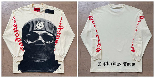 Godspeed "E Pluribus Unum" Skull Graphic Beige Long Sleeve Tee Hover Image