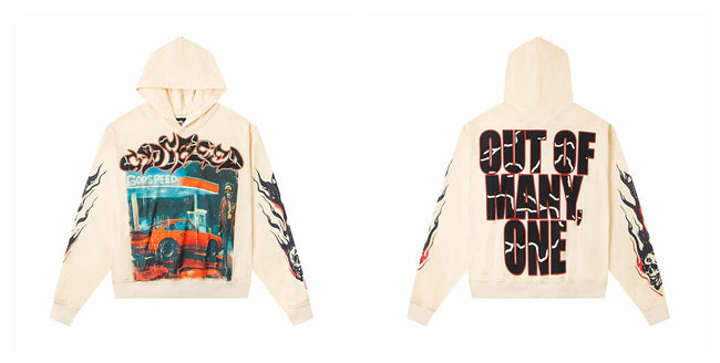 Vintage "Godspeed" Gas Station Car Oversized Beige Hoodie Hover Image
