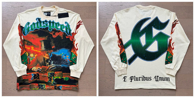 Godspeed "E Pluribus Unum" Poker Skull Beige Long Sleeve Tee Hover Image