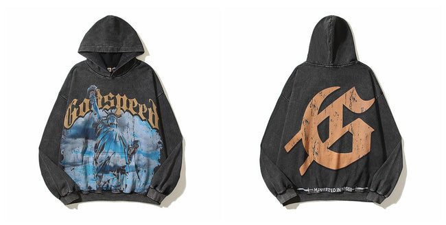 Vintage "Godspeed" Statue of Liberty Graphic Oversized Hoodie Hover Image