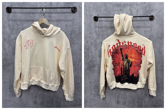 Vintage "Godspeed" Statue of Liberty Oversized Beige Hoodie Hover Image