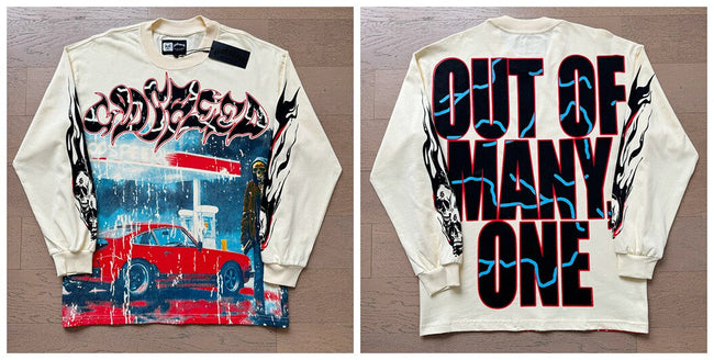 Godspeed "Out of Many, One" Red Car Graphic Beige Long Sleeve Tee Hover Image