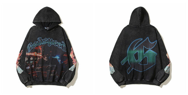 Vintage "Godspeed" Casino Dice Graphic Oversized Hoodie Hover Image