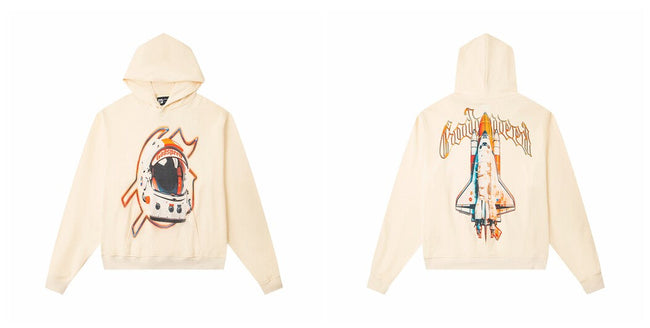 Vintage "Godspeed" Space Shuttle Oversized Beige Hoodie Hover Image