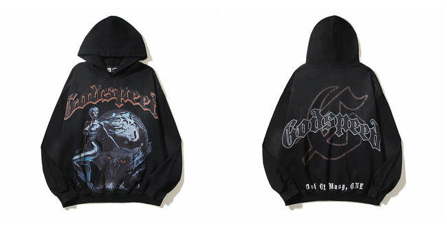 Vintage "Godspeed" Globe Figure Oversized Hoodie Hover Image
