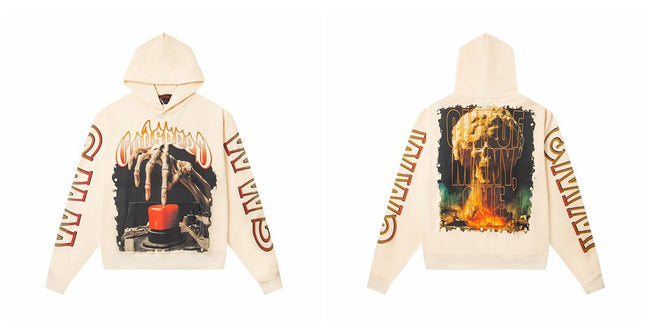 Vintage "Godspeed" Nuclear Button Skeleton Oversized Beige Hoodie Hover Image