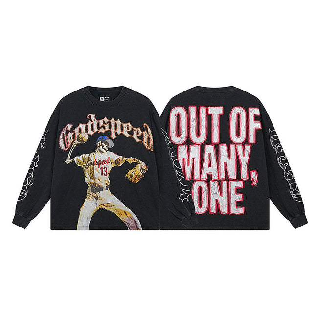Godspeed "Out of Many, One" Baseball Skeleton Black Long Sleeve Tee Hover Image