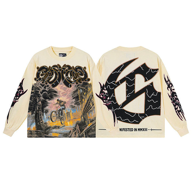 Godspeed BMX Rider Graphic Beige Long Sleeve Tee Hover Image