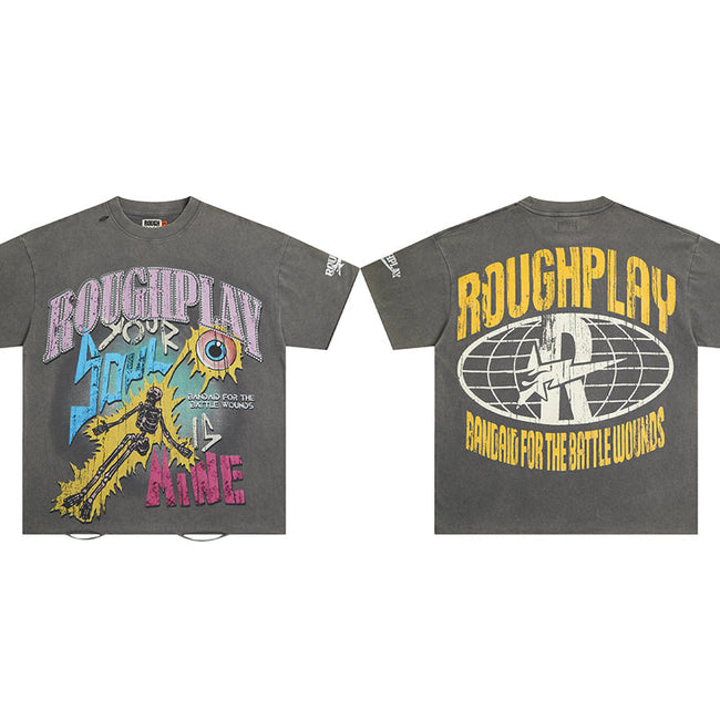 Rough Play T Shirts RoughPlay White Ink Direct Injection Hot Diamond Pure Cotton Street Hover Image