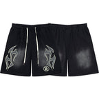 Hellstar Records Flame Print Acid Wash Loose Sweat Shorts