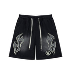 Hellstar Records Flame Print Acid Wash Loose Sweat Shorts