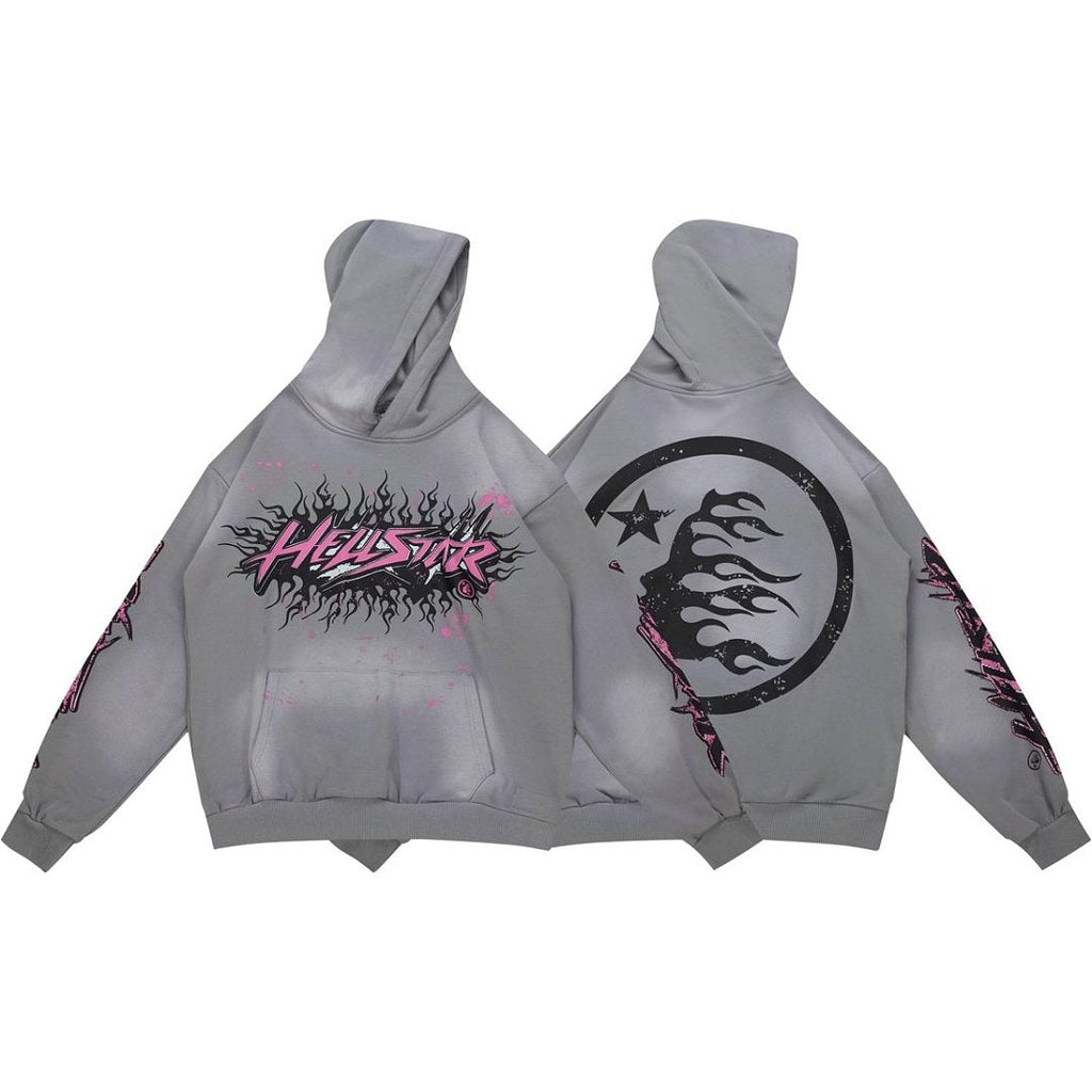 HELLSTAR Flame Paint Splatter Gradient Vintage Wash Hoodie