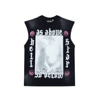 Hellstar High-Street Distressed Yin Yang Taichi Print Cotton Tank Top