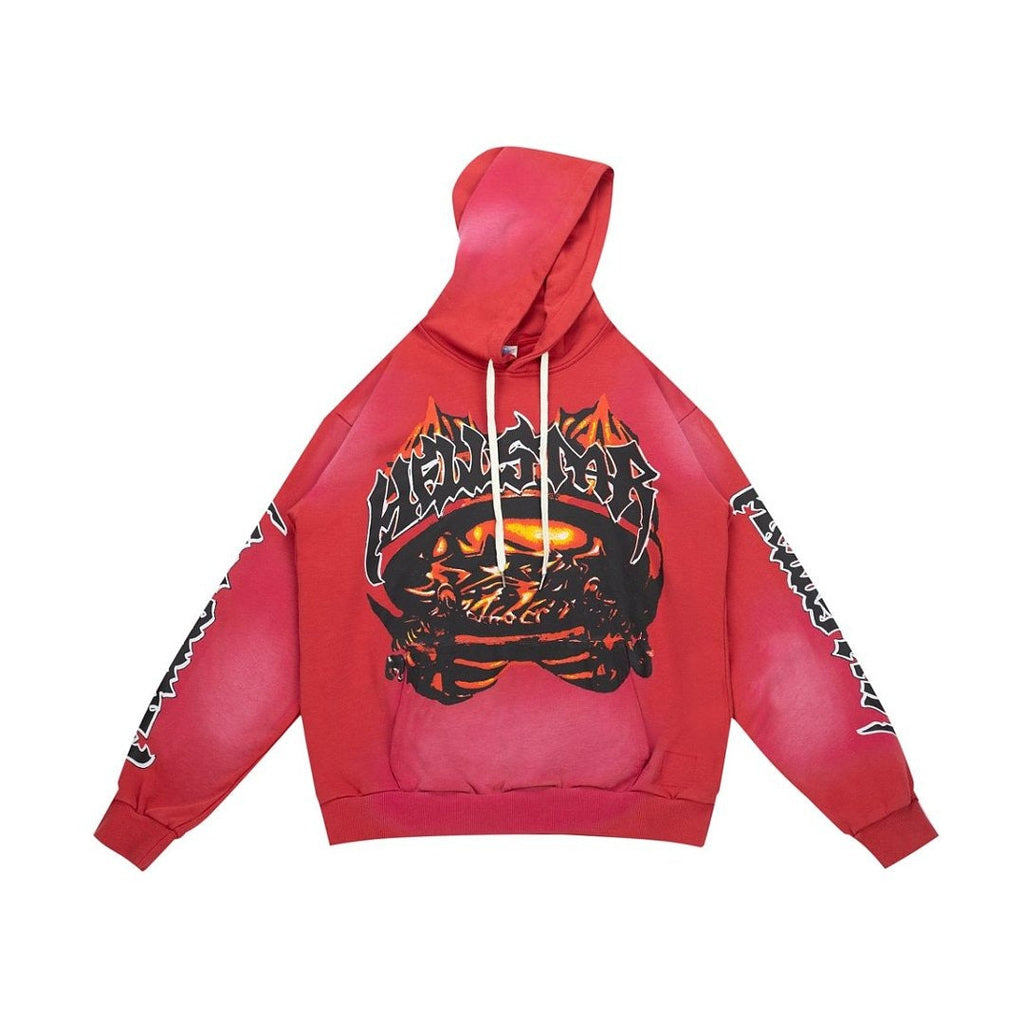 HELLSTAR Flame Skull Burst & Sleeve Text Heavyweight Hoodie